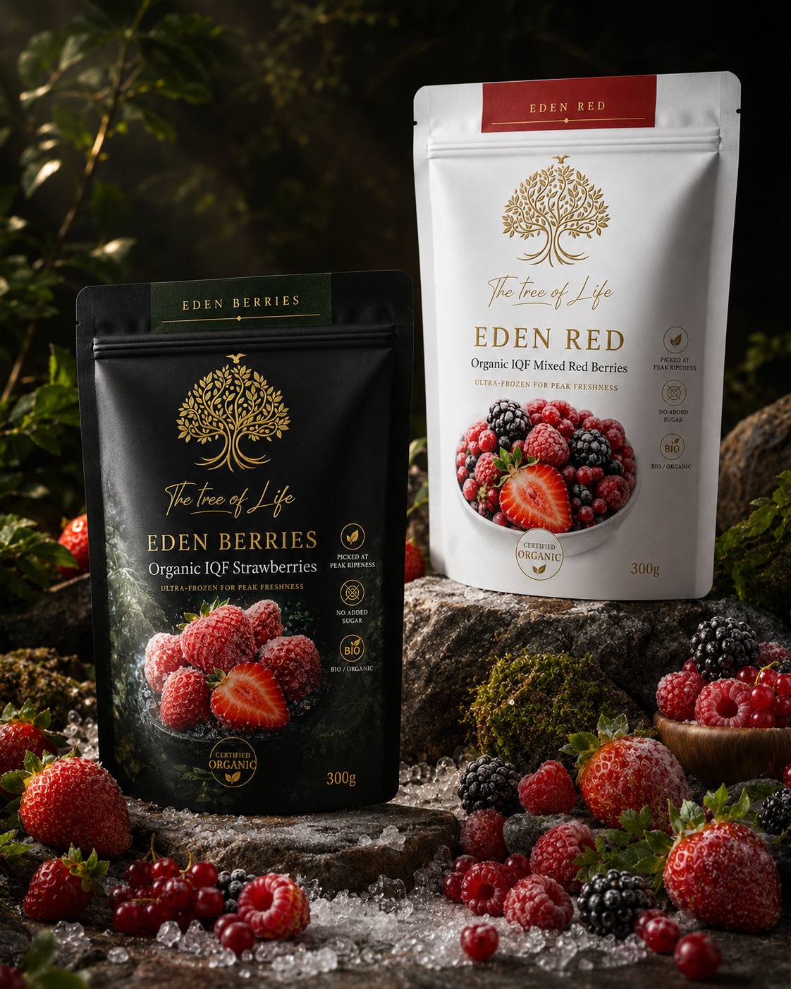 Eden Berries y Eden Red en packaging premium